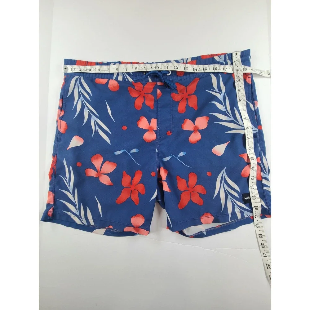 Hurley Swim Board Shorts Mens Medium Blue Floral Tropical Beach Drawstring Waist